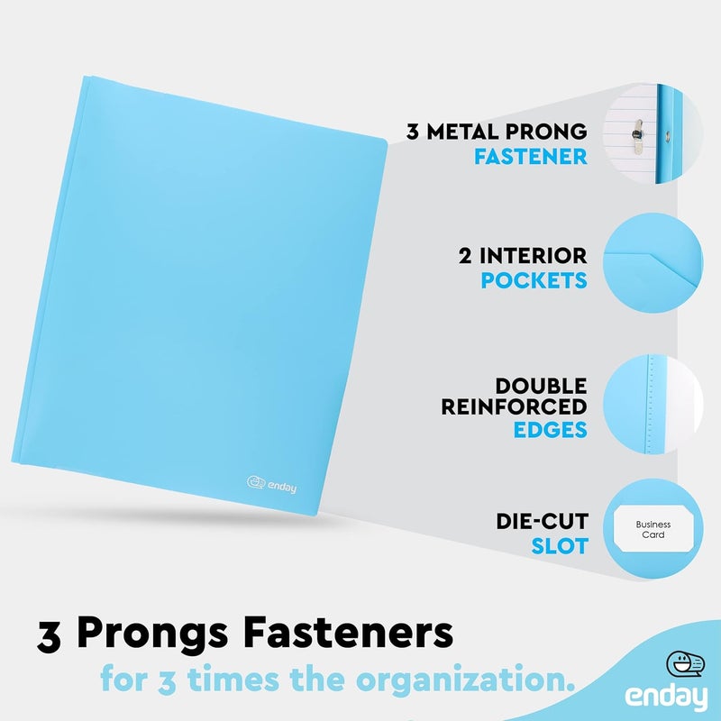 Enday Plastic Folders With Pockets And Prongs Blue - Two Pocket Folder With Brads - 3 prong Folders With Pockets For Letter Size Sheets, Also Available in Purple, Green, Red, Pink, and Grey, 24 Pc –by - Image 3